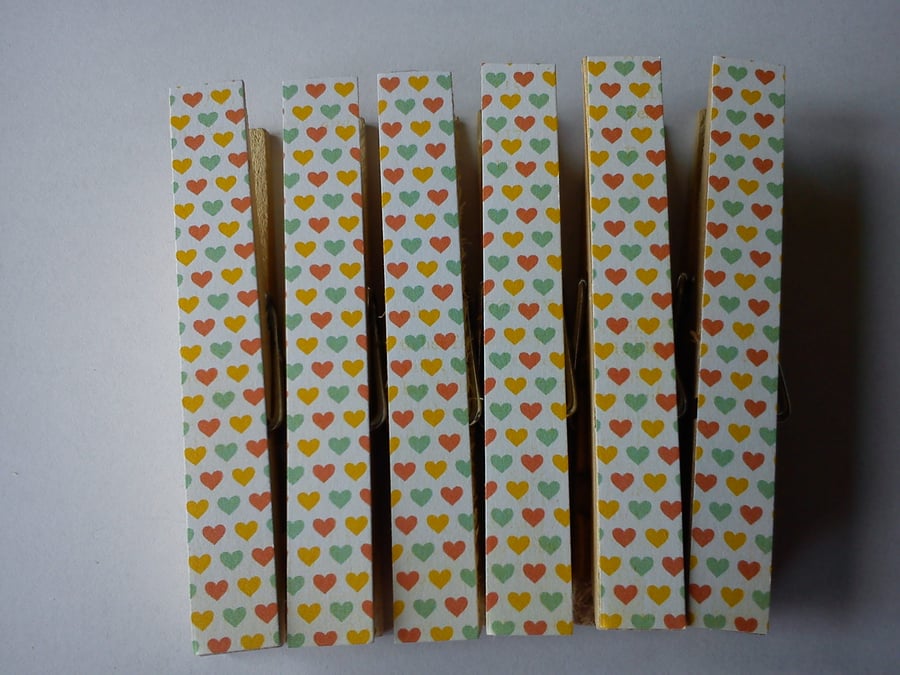 Mustard mint and coral hearts magnetic pegs fridge magnets memo peg