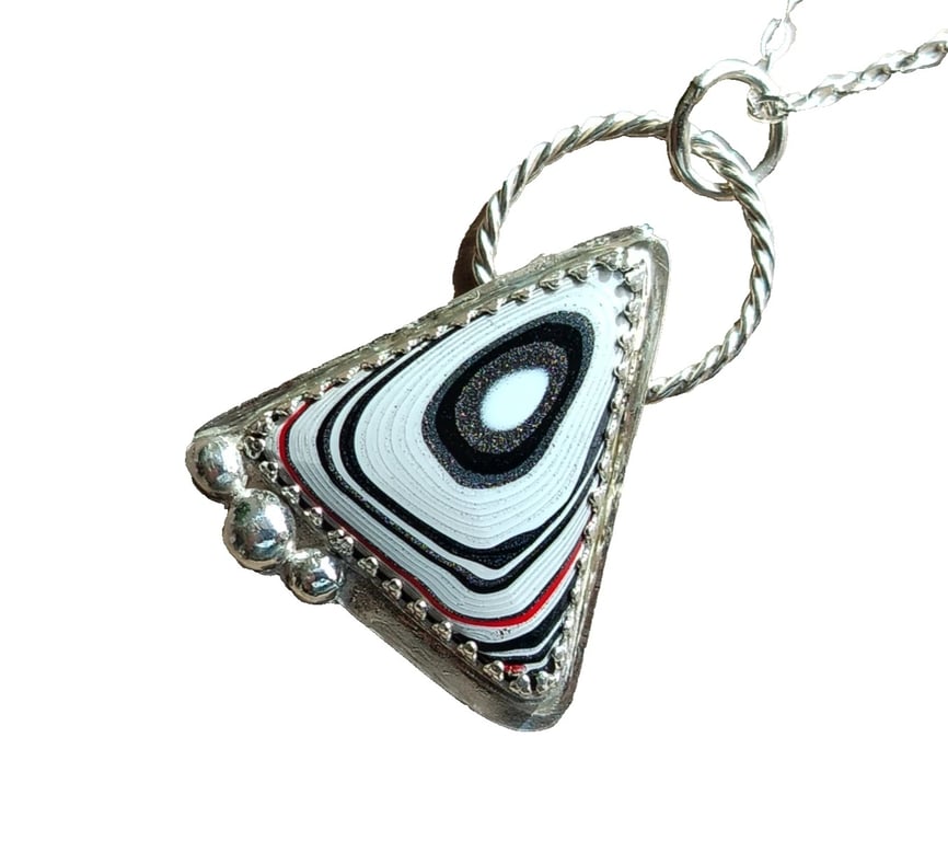Fordite Necklace Sterling Silver Jewellery Gift Triangle Pendant Recycle Upcycle