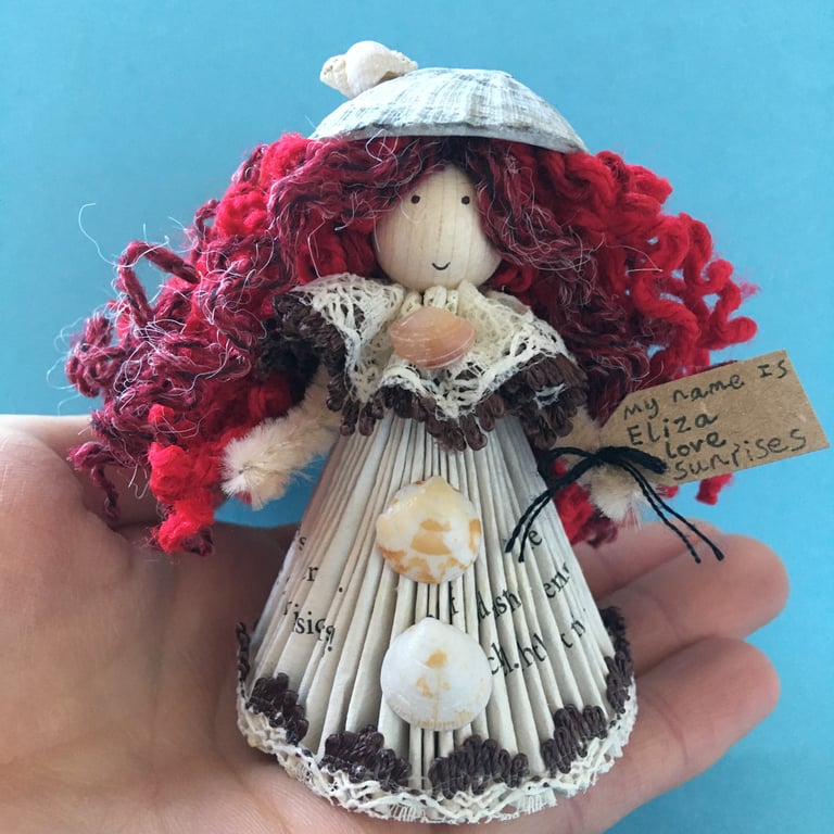 Fairy Doll Decoration - Folded Book Art - Sea Themed Ornaments - Eliza - Sunrise