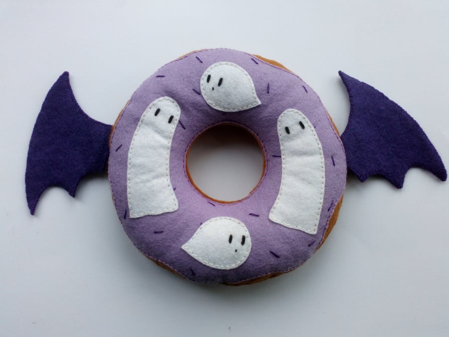 Purple ghost wool felt donut plush with wings