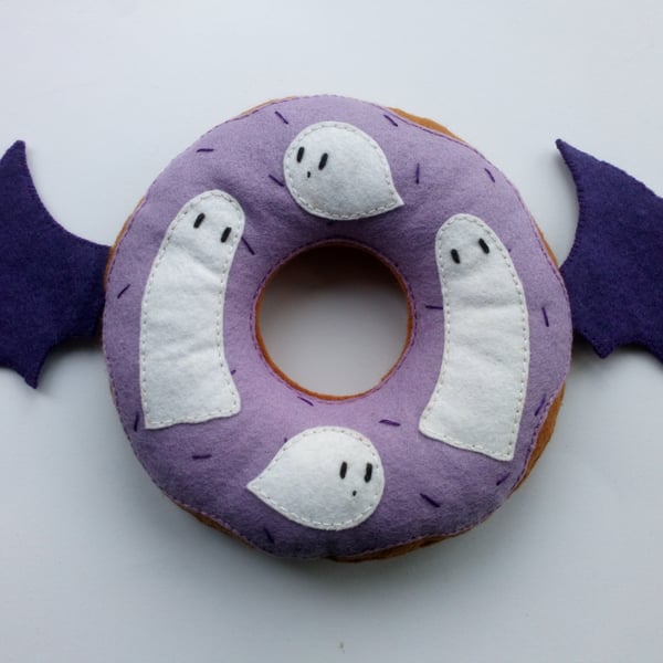 Purple ghost wool felt donut plush with wings