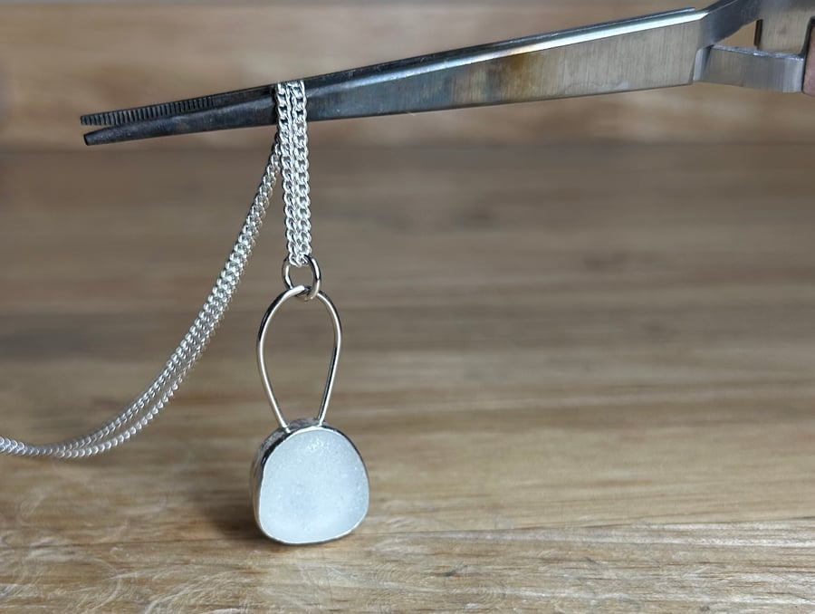 Sterling Silver Beige-Grey Welsh Sea Glass Pendant Necklace