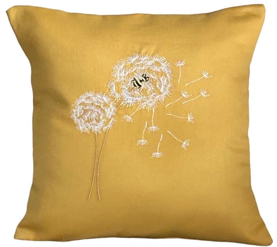 Dandelion & Bee Embroidered Cushion Cover Gift Idea 