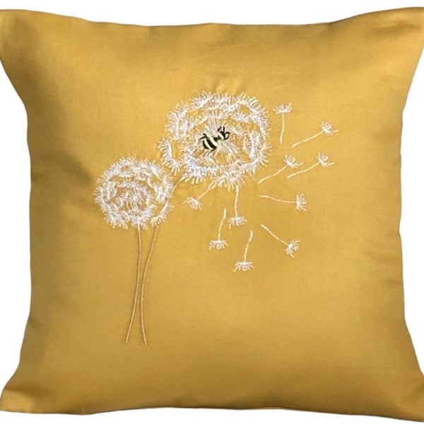 Dandelion & Bee Embroidered Cushion Cover Gift Idea 