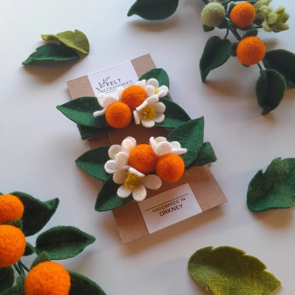 Orange Blossom Hairclip Set - Handmade Felt Accessories 