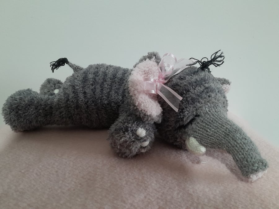 Knitted Velour Elephant, Sleeping Baby Elephant, Poly Pals Animal