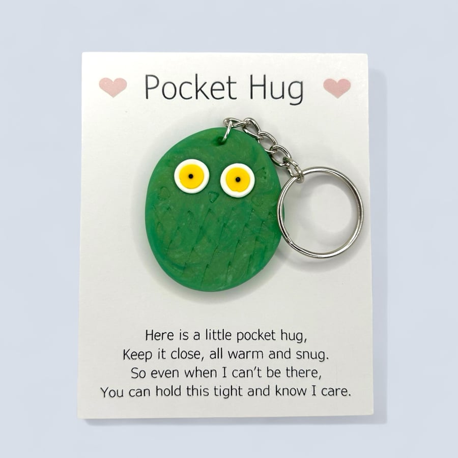 Jade Green Owl Pocket Hug Keychain or Bag Charm