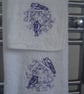 Embroidered Hand Towel And Flannel With Blue Bird Box And Bird Detail  - Image 1