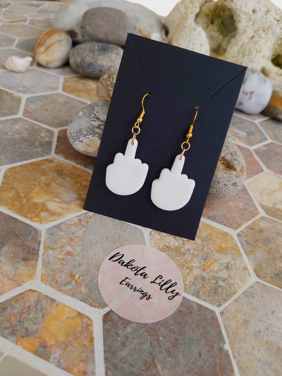 Middle finger polymer clay earrings