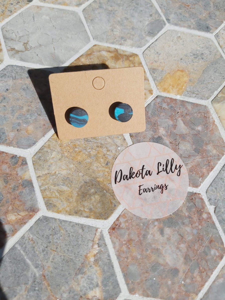 Black and Blue, handmade polymer clay stud earrings