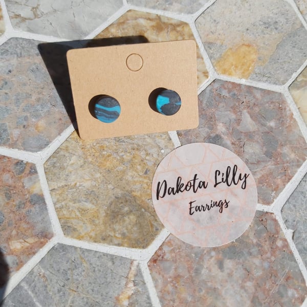 Black and Blue, handmade polymer clay stud earrings