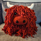 Highland Coo Crochet Cushion