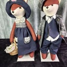 Doll - Handmade - Foxes in Love on separate stands 15 inches High