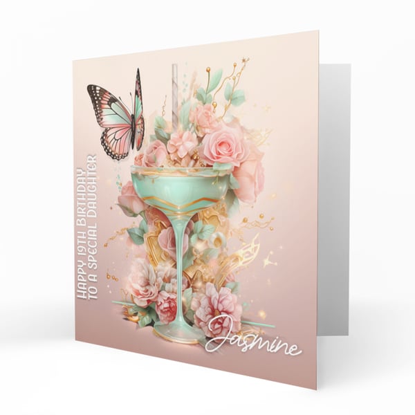 Personalised Birthday Card, Female, Floral, Cocktail, Daughter C203