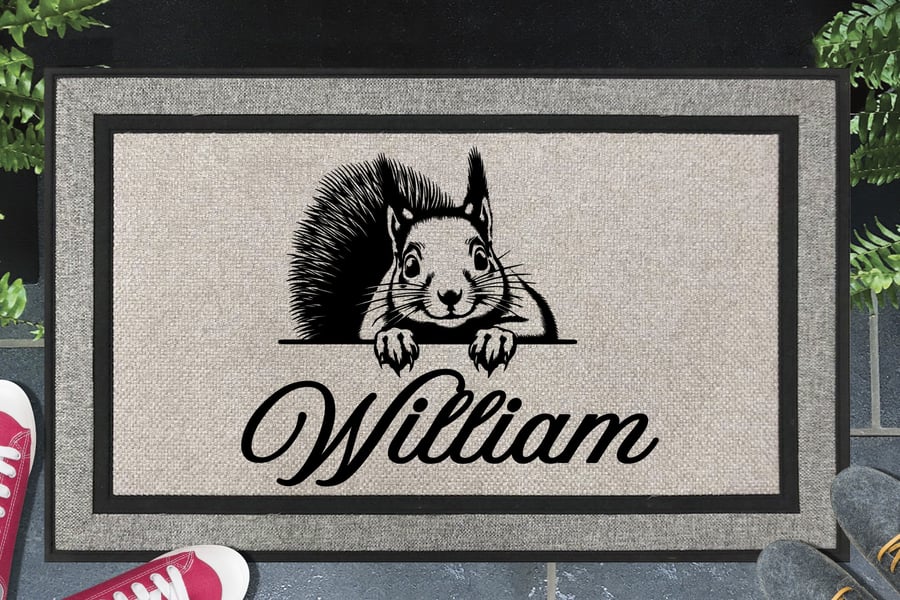 Squirrel Door Mat - Personalised Red Squirrel - All Weather Doormat - 45x70cm 