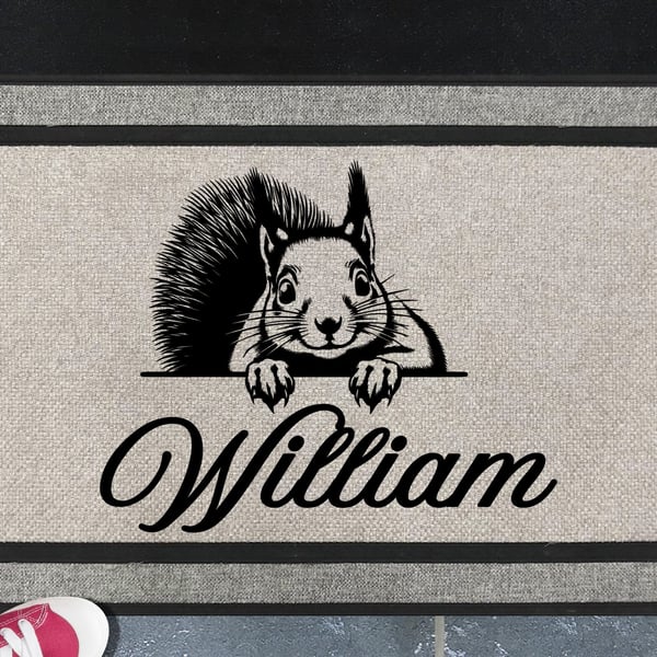 Squirrel Door Mat - Personalised Red Squirrel - All Weather Doormat - 45x70cm 