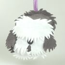 Playful Puppy, Bearded Collie, Handmade felt dog Decoration, Twig Tree, Window