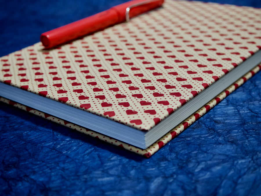 A5 Notebook with tiny hearts fabric cover