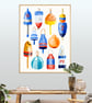 Lobster Buoys Illustrated A4 Art Print - Image 8