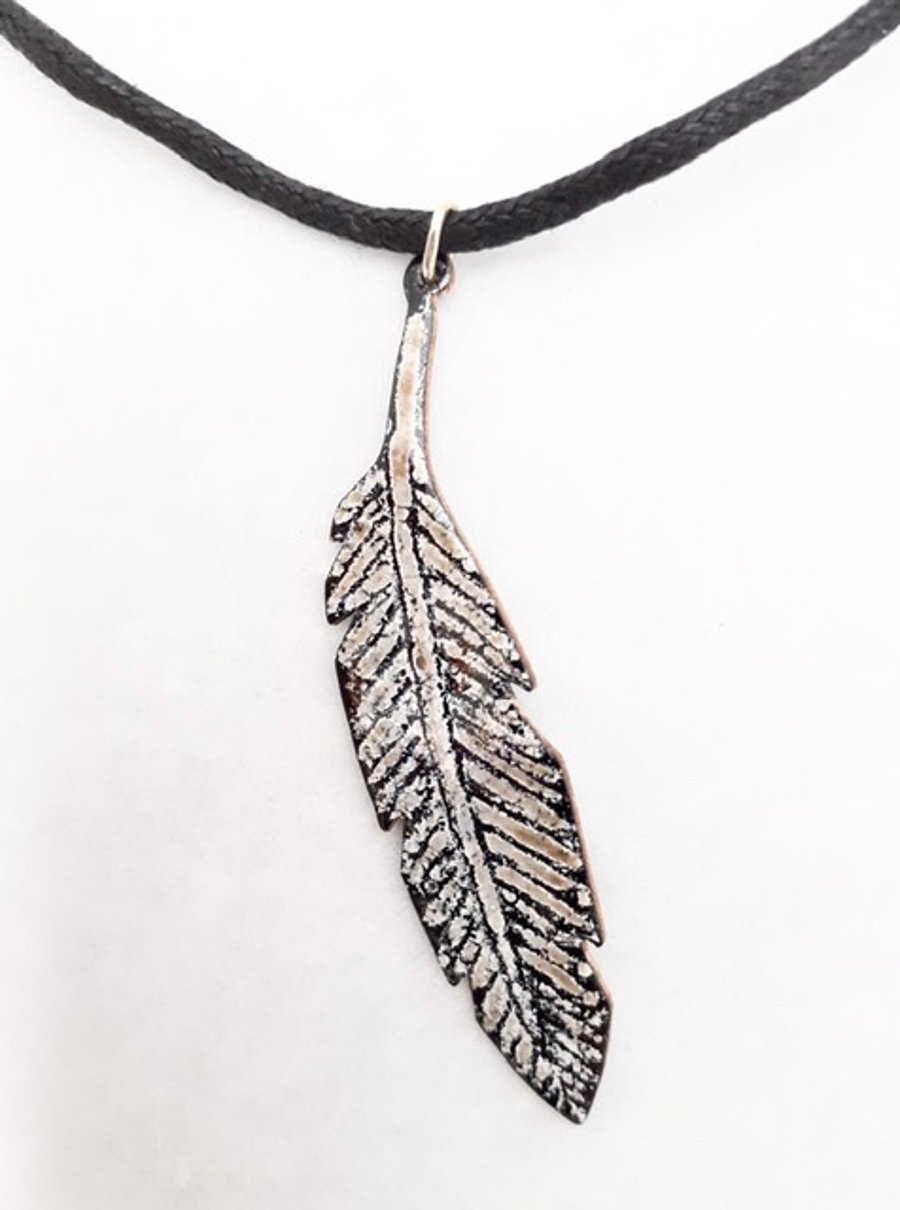 Long Feather Pendant - in Subtle Shades of Enamel
