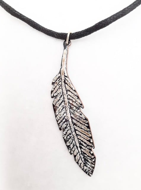 Long Feather Pendant - in Subtle Shades of Enamel