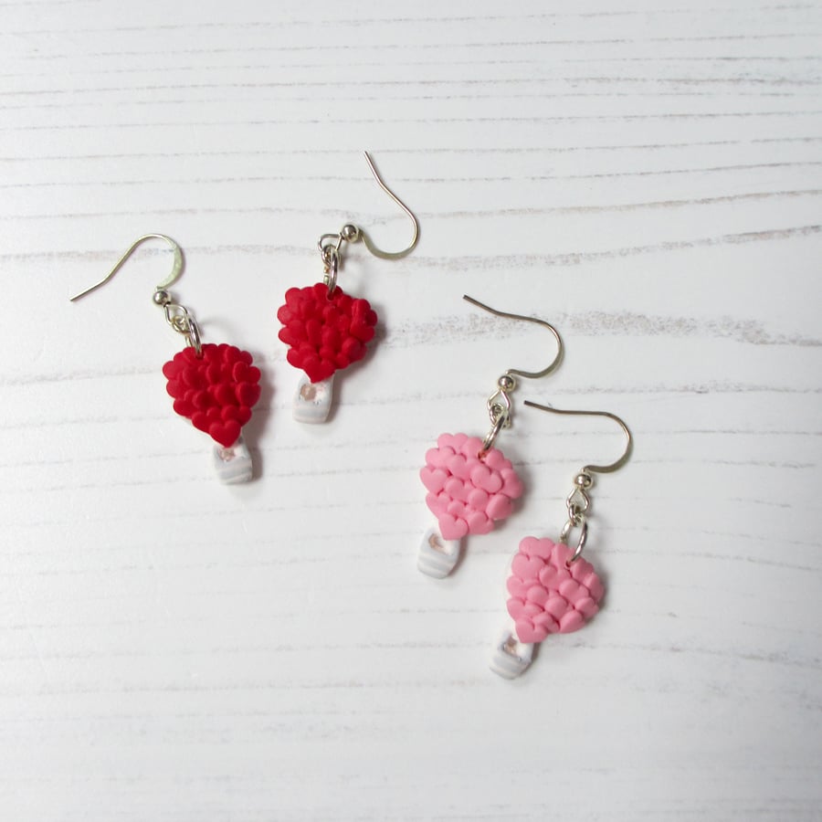 Mini Heart hot air balloon Valentine's earrings CHOOSE YOUR COLOUR 