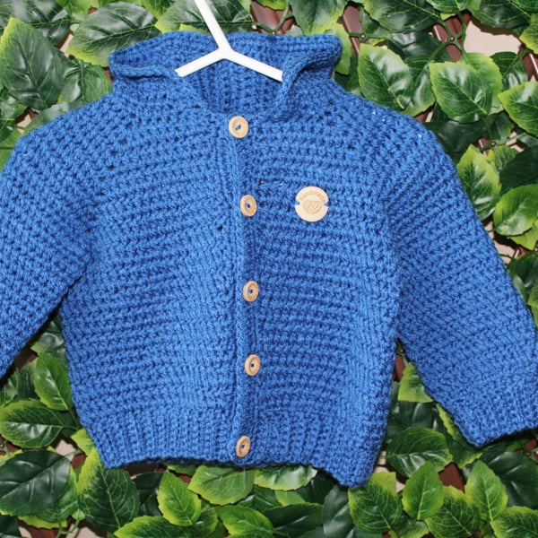 handmade crochet hooded baby cardigan size 9 - 12 months