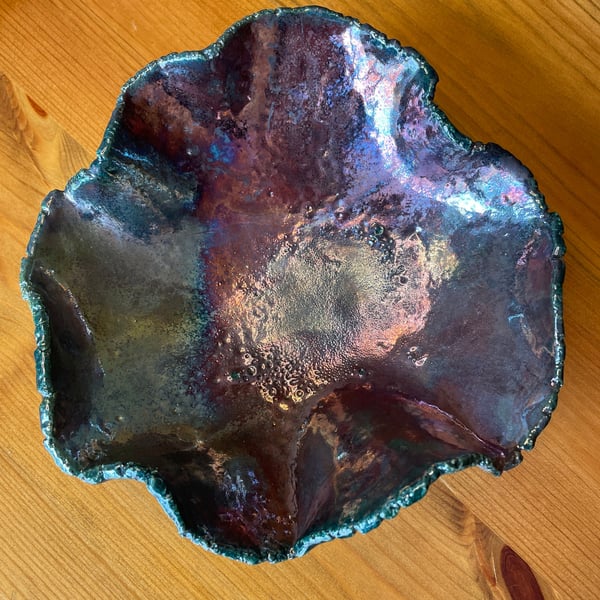 Raku copper effect decorative bowl