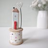 Wooden House on a Vintage Bobbin with Clay Heart