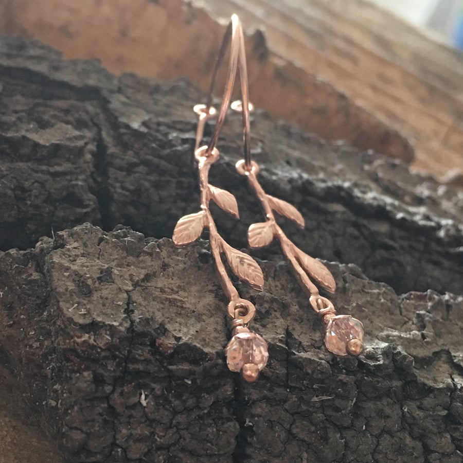 Rosegold Flower Drop earrings -Gold Plated Silver Flower Twig Design.