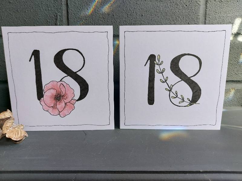 Milestone Birthday Card - Hand-drawn Floral or Leaf Stem Number (18,21,30,40,50)