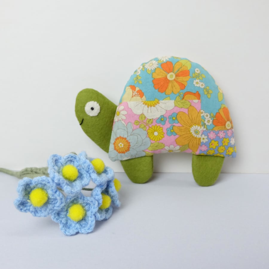 Lavender Tortoise Sachet, Retro Patchwork Style Flower Fabric