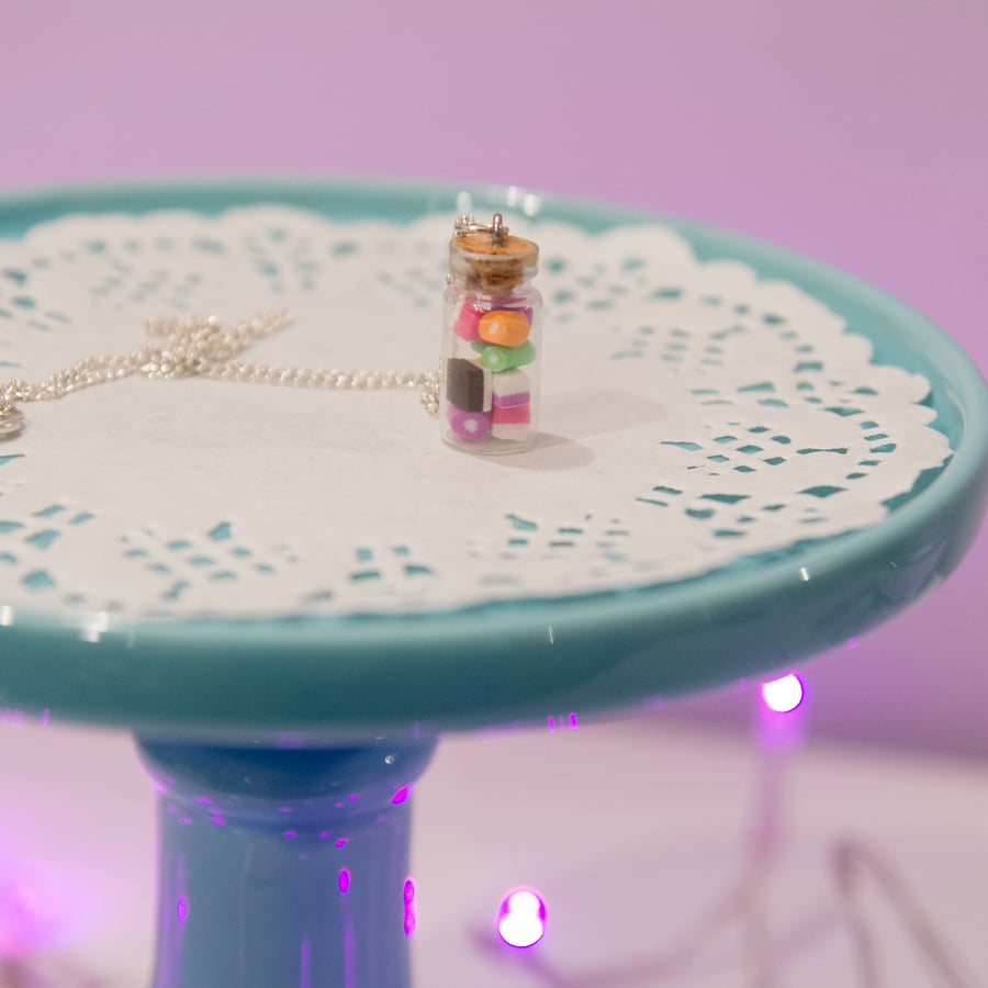 Retro Miniature Dolly Mixtures in a jar necklace Quirky, fun, unique, handmade