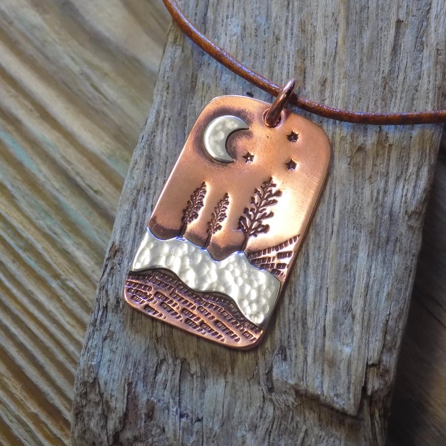 Copper and silver 'starry night' mixed metal pendant 