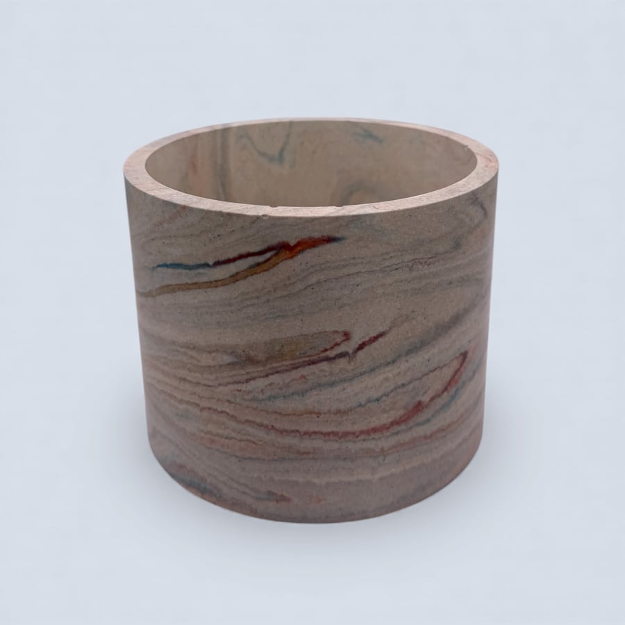 Marbled Plant Pot in Brown, Orange and Blue Stormy Sky Design Handmade Decor