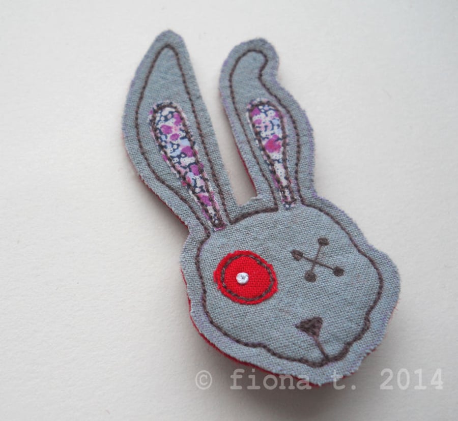 fabric brooch - zombie bunny (pink)