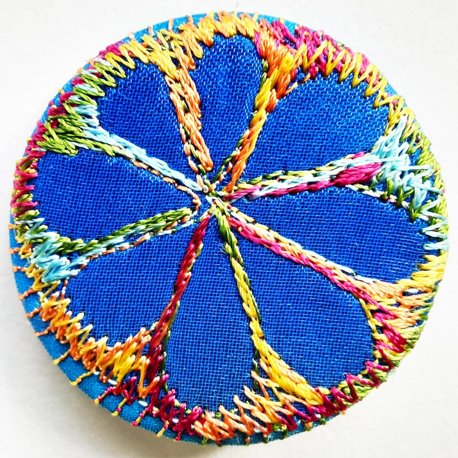 38mm Hand Dyed Fabric Heart Badge with Free Machine Embroidery 
