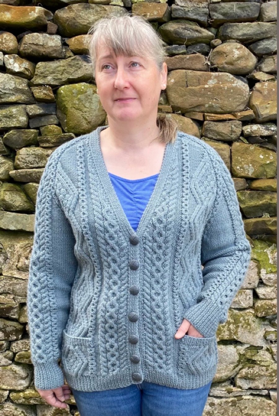Hand Knit V Neck Cardigan In A Blend Of Wool With Alpaca - Fits Chest 102-105cms
