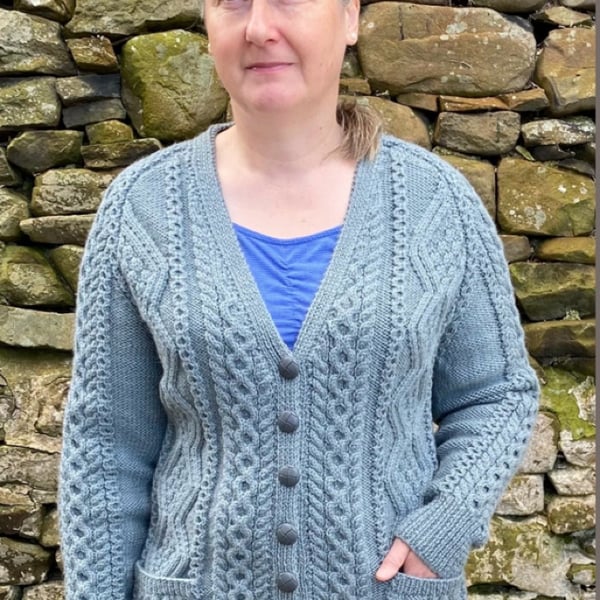 Hand Knit V Neck Cardigan In A Blend Of Wool With Alpaca - Fits Chest 102-105cms