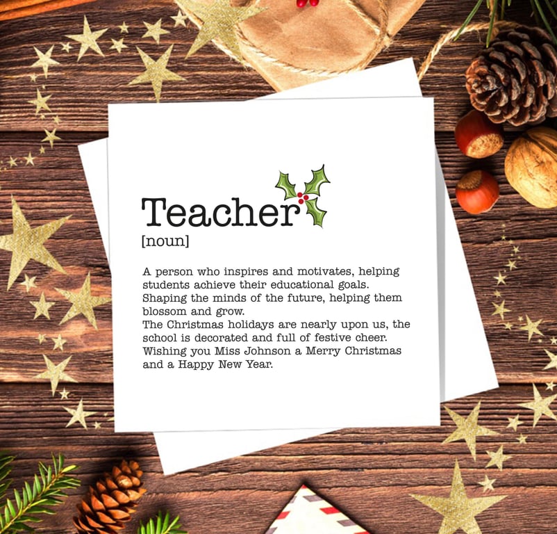 Teacher Definition Christmas Card, Work Colleague Card, personalised