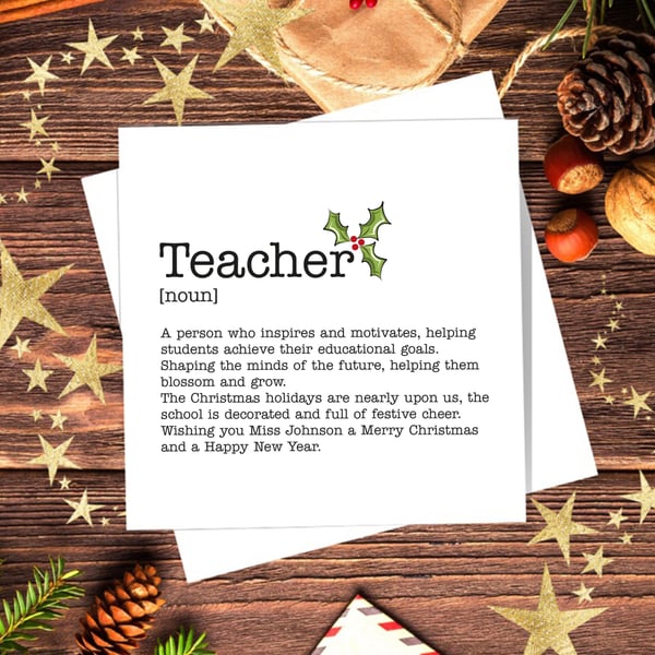Teacher Definition Christmas Card, Work Colleague Card, personalised