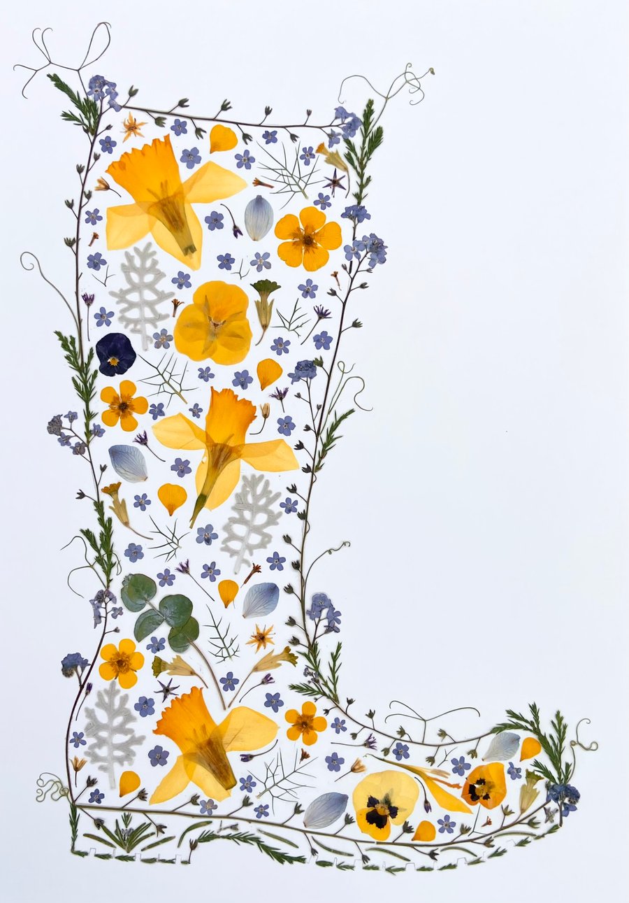 Pressed Flower Wellington Boot A3 Giclee Print Wall Art