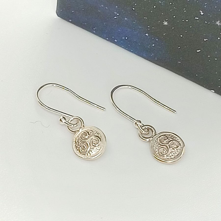 Triskele charm earrings sterling silver triple spiral triskelion