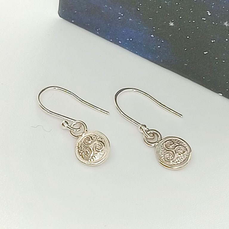Triskele charm earrings sterling silver triple spiral triskelion