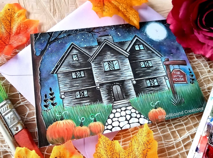 The Witch House, Blank, A6 Blank Greetings Card, Original Artwork, Spooky,