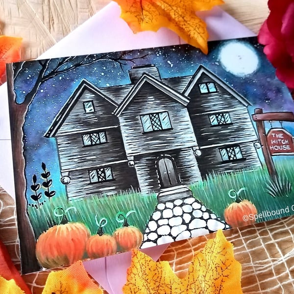The Witch House, Blank, A6 Blank Greetings Card, Original Artwork, Spooky,