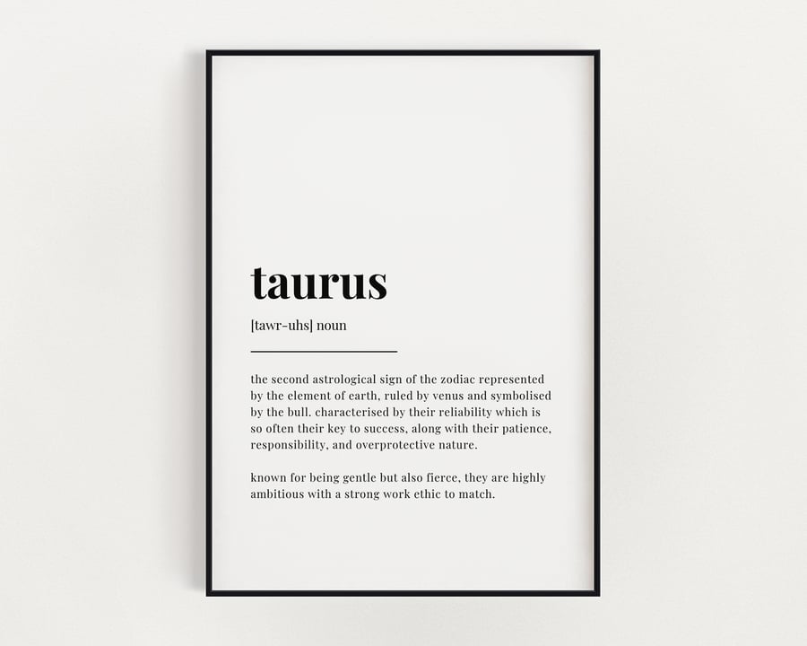 TAURUS DEFINITION PRINT, Astrology Gift, Gift For Taurus, Star Sign Gift