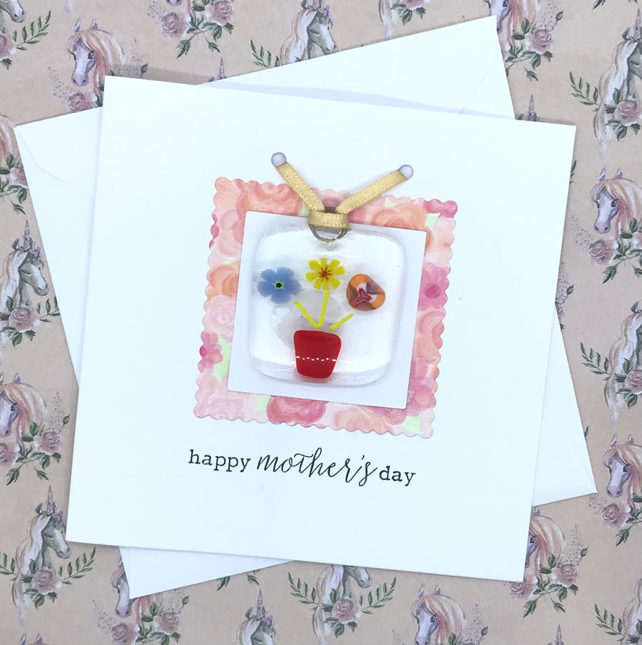 Mother’s Day Card with fused glass decoration 