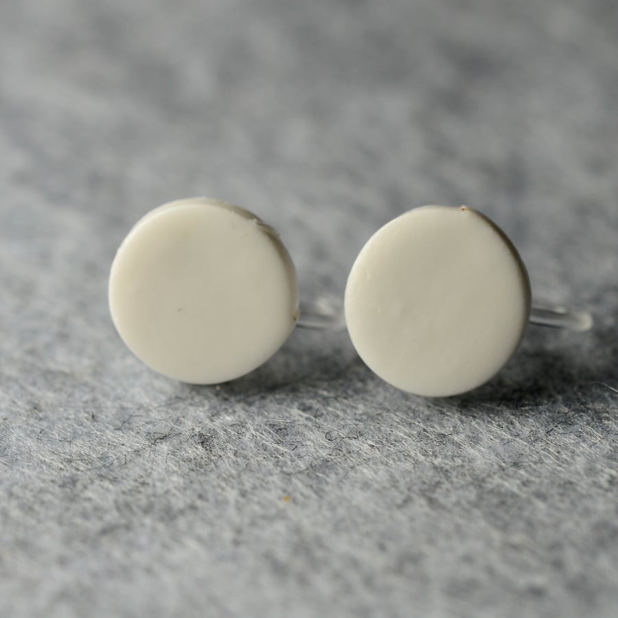 White Polymer Clay Clip On Earrings 