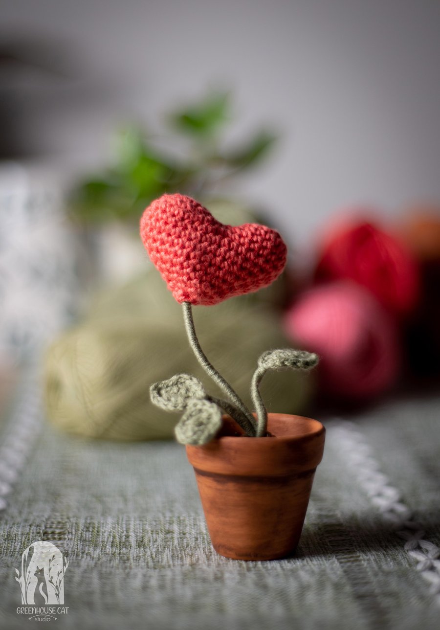 Crochet Heart Flower in a Terracotta Pot - Valentine's Day Gift